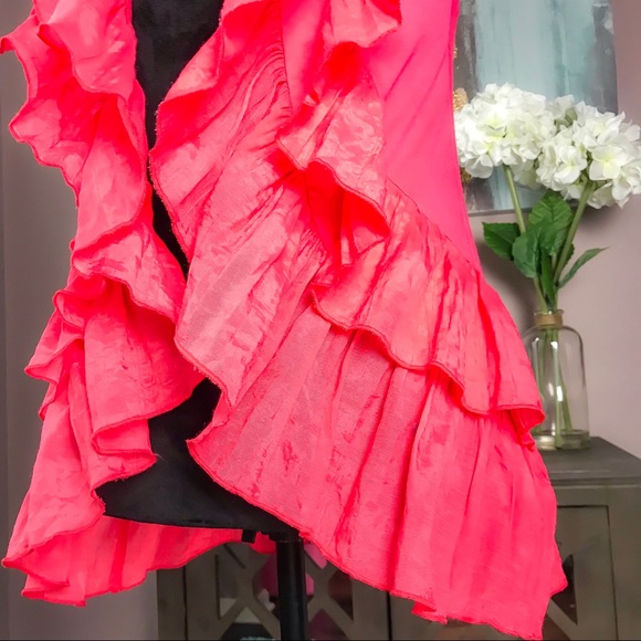 Lulumari Open Front Ruffled Crochet Back Vest - Picture 3 of 5